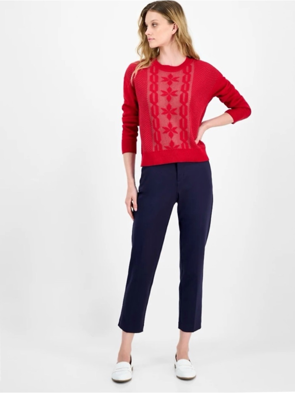 Nautica Jeans Women's Cotton Snowflake-Motif Sweater Haute Red Size S
